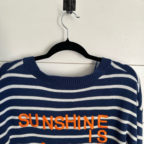 NWT KERRI ROSENTHAL knit striped embroidered font graphic V neck knit sweater M - Picture 11 of 12